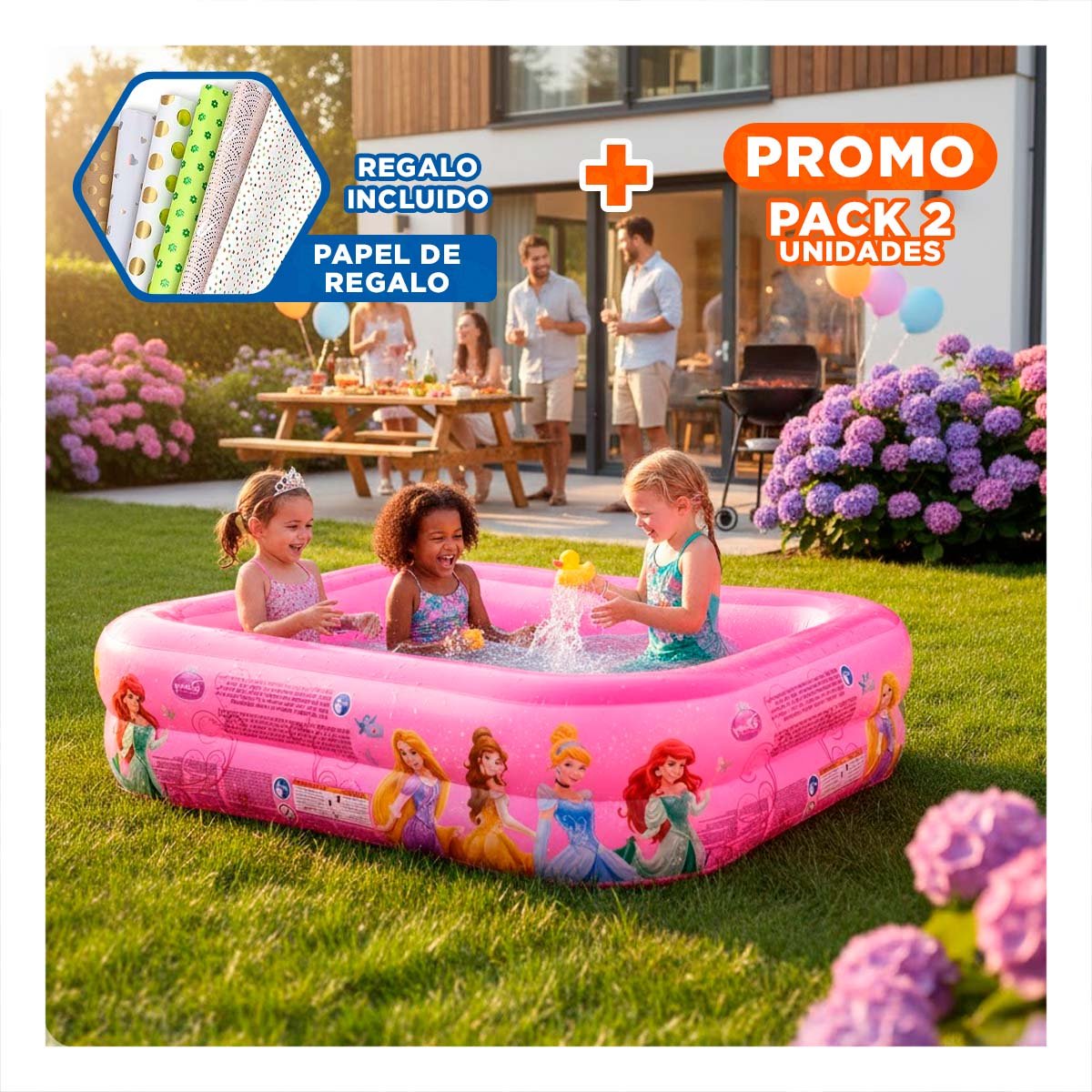 PACK2 ALBERCA INFLABLE PRINCESA PARA PATIO CON DIVERSION ACUATICA EN CASA Y+PAPEL REGALO - 1