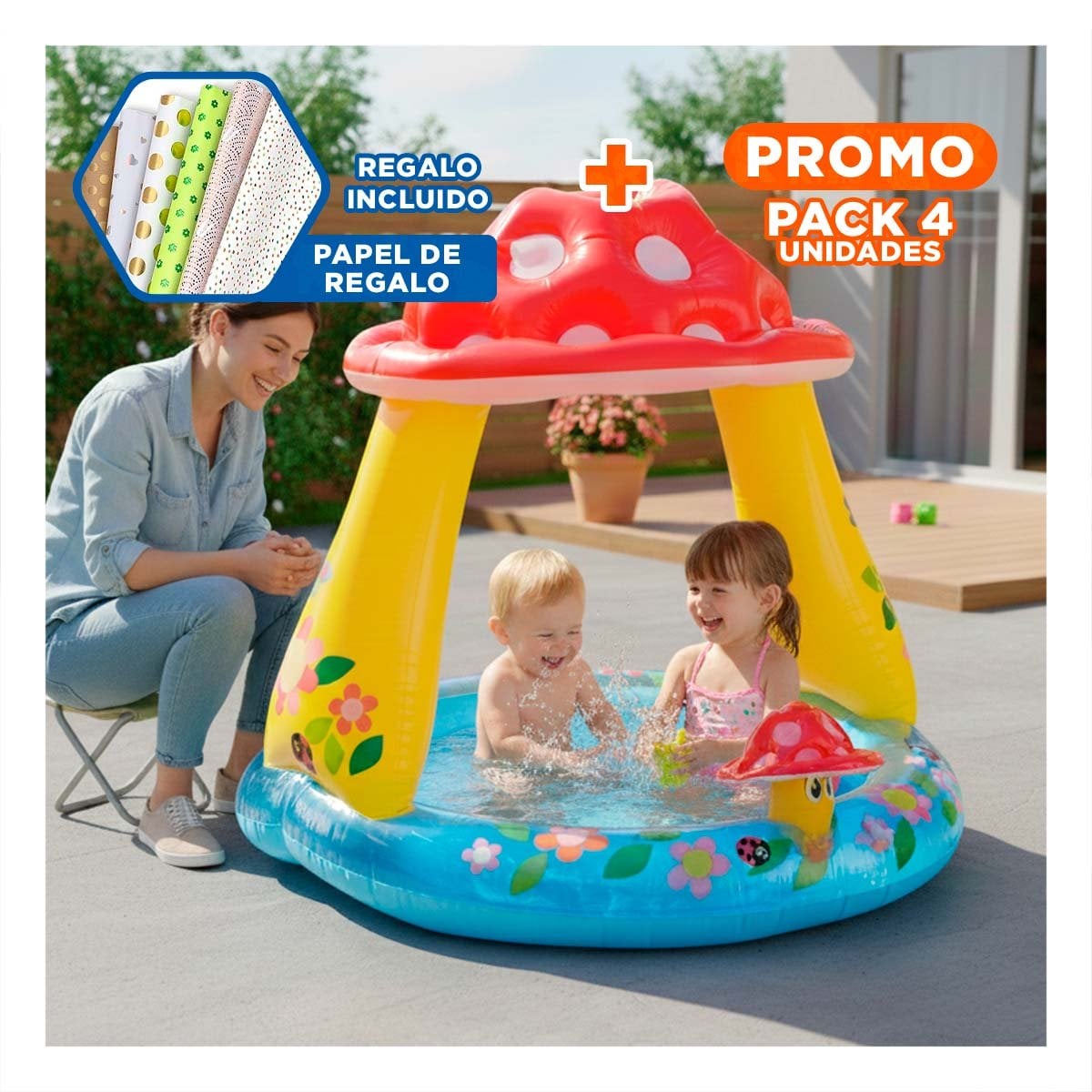 PACK4 RELAX HONGUITO INFLABLE PARA JARDIN CASA Y DISFRUTE REFRESCANTE Y+PAPEL REGALO - 1