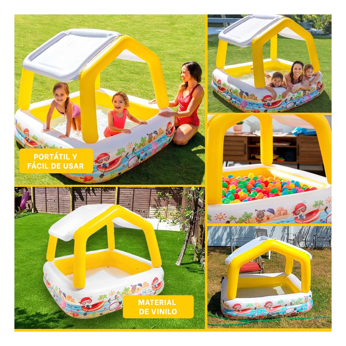 PACK2 AMBIENTE ACUATICO INFLABLE CON TOLDO DESMONTABLE PARA HOGAR Y PATIO Y+PAPEL REGALO - 3