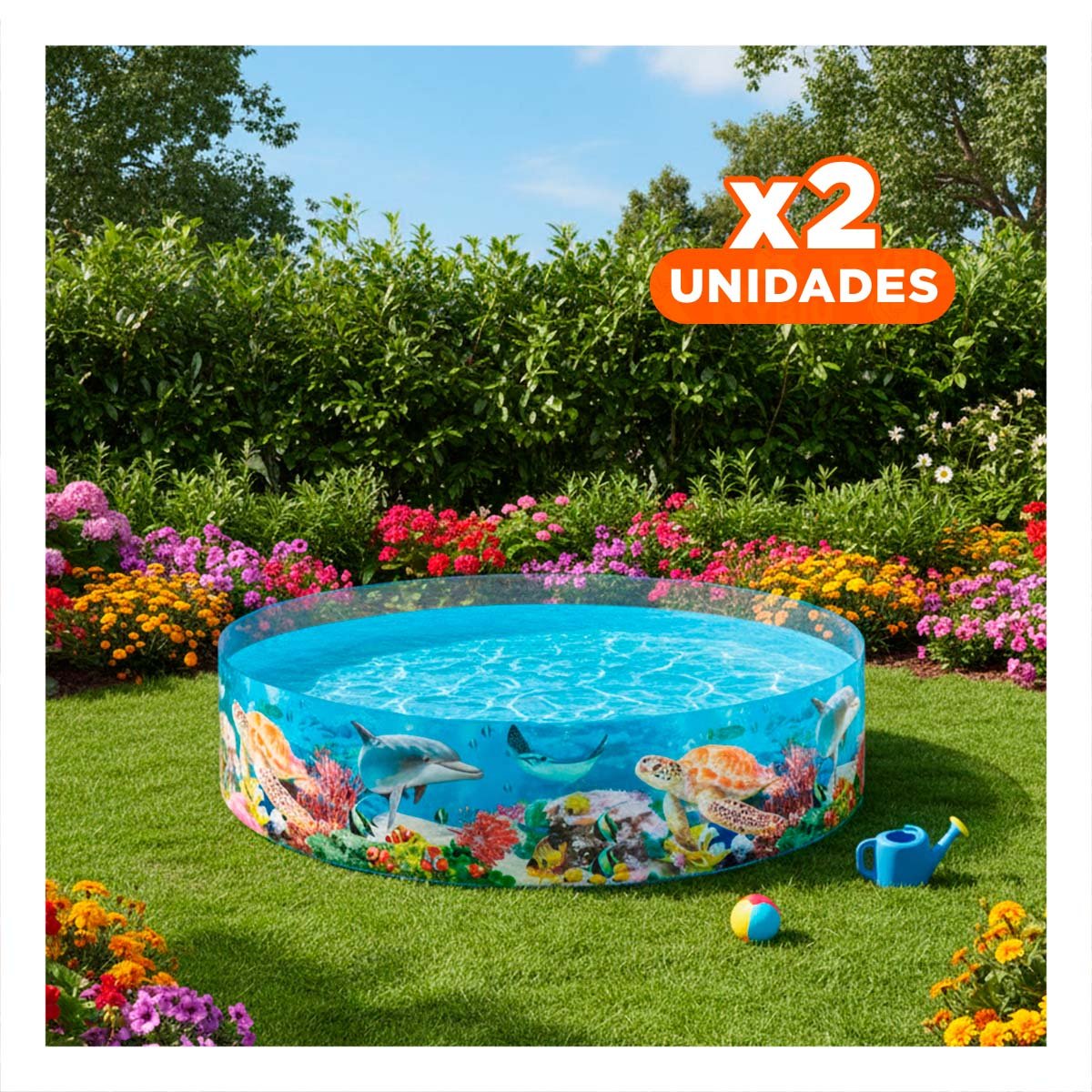 PACK2 PILETA FAMILIAR INFLABLE CON FORMA DELFIN PARA USO EXTERIOR Y+REGALO STICKER - 1