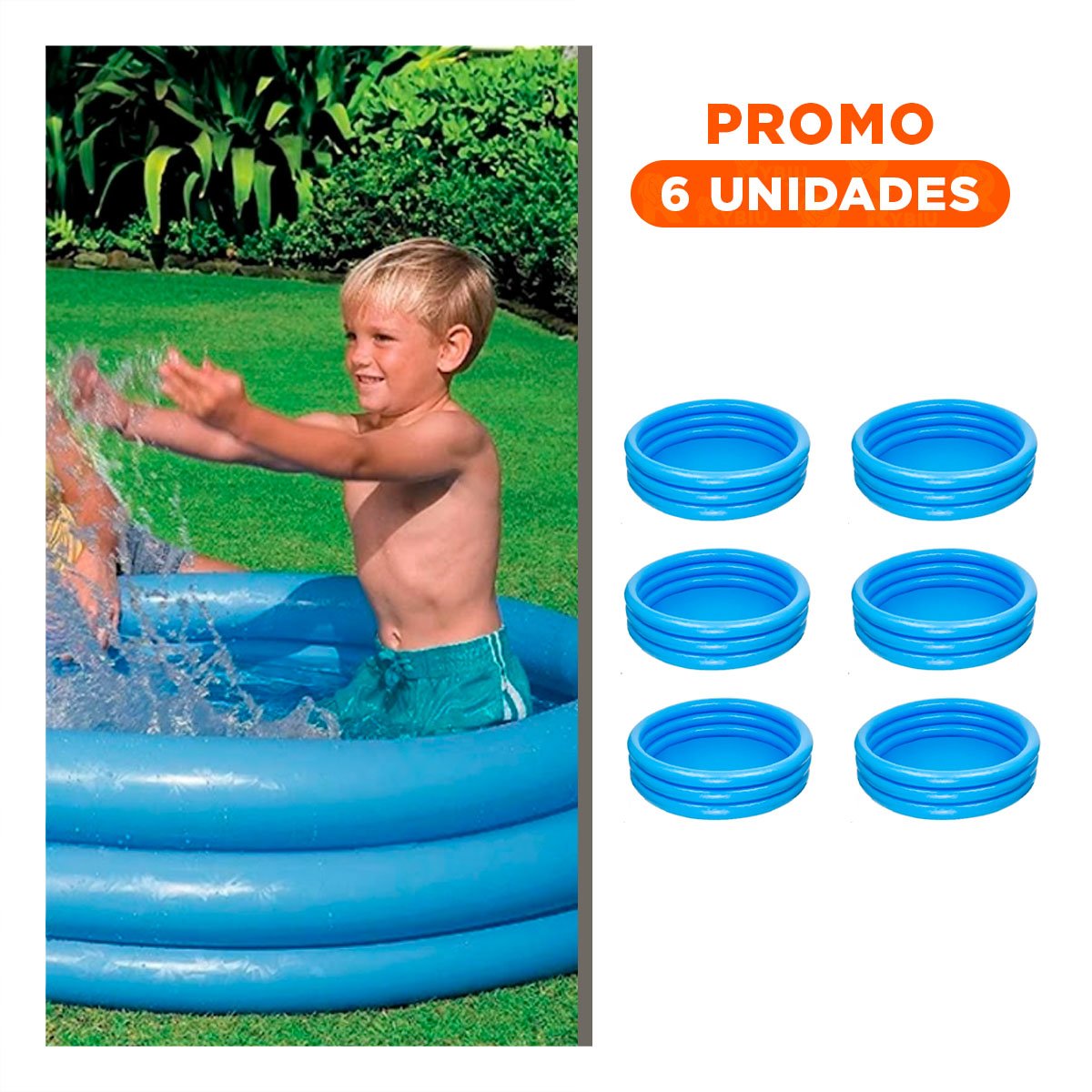PACK6 AREA ACUATICA AZUL CRISTAL INFANTIL 114 X 25 CM PARA JARDIN Y PATIO CON USO FAMILIAR - 1
