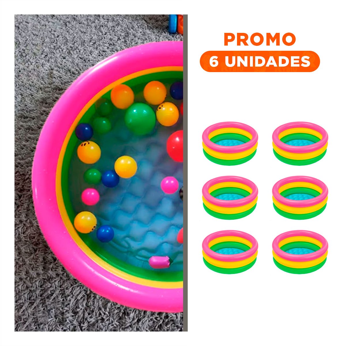 PACK6 CENTRO DE JUEGOS ARCOIRIS INFLABLE INFANTIL 86 X 25 CM PARA PATIO - 1