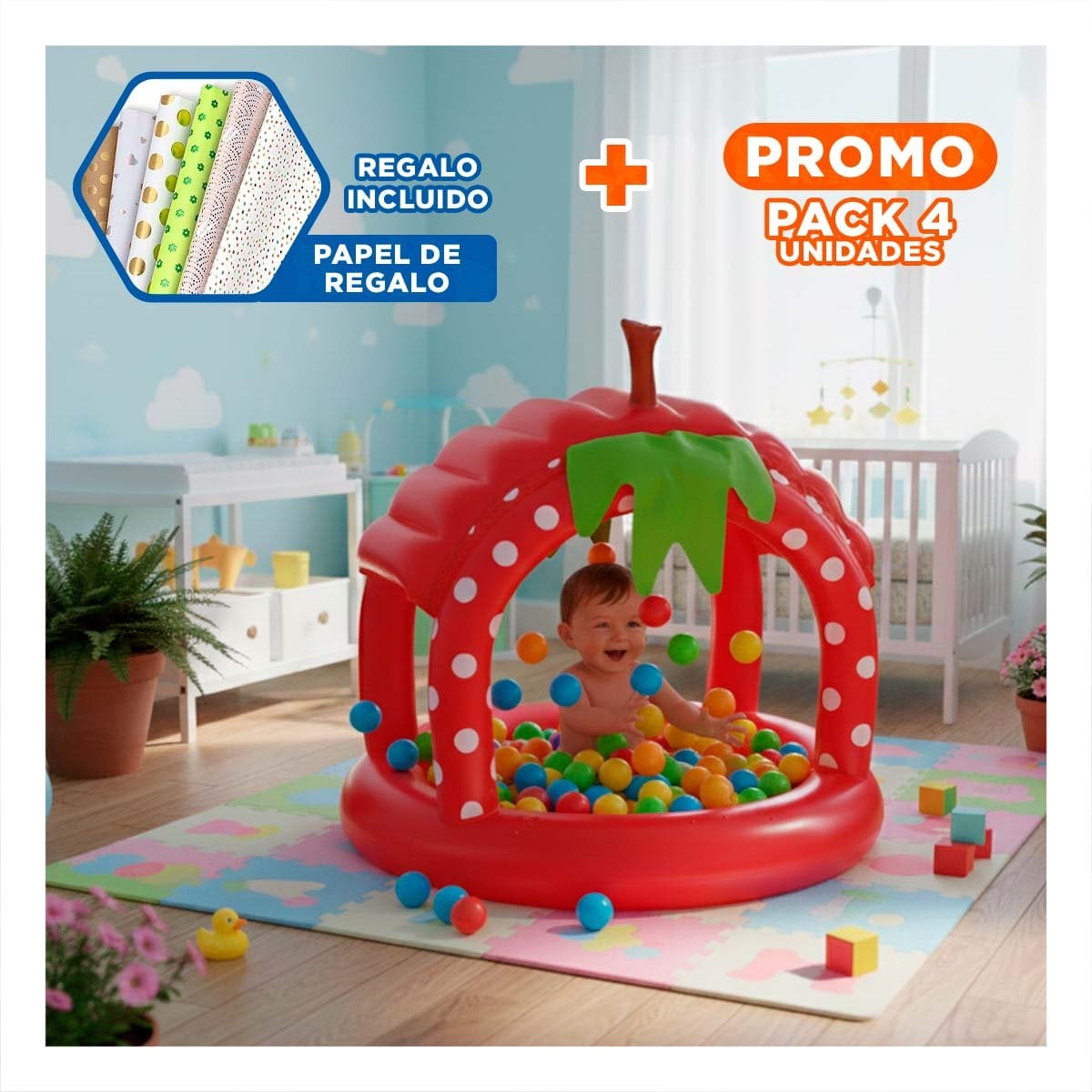 PACK4 PISCINA INFLABLE FRESITA PARA HOGAR Y PATIO CON ESTILO DECORATIVO Y+PAPEL REGALO - 1