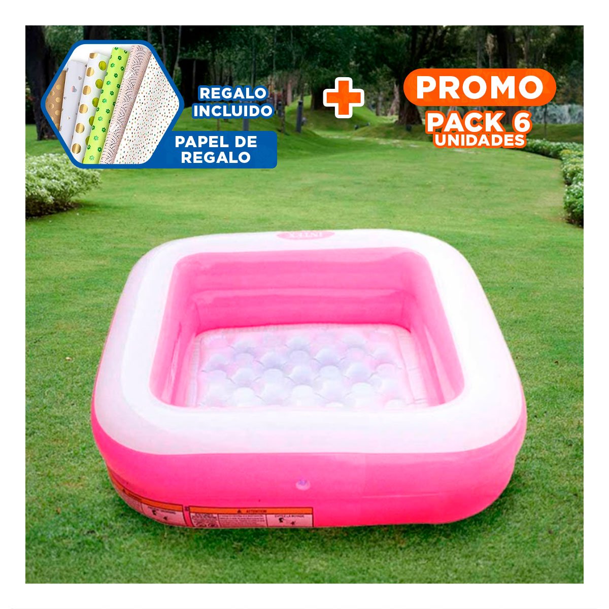 PACK6 ZONA INFANTIL ROSADA ACOLCHADA 85X85X23CM PARA DIVERSION ACUATICA Y+PAPEL REGALO - 1