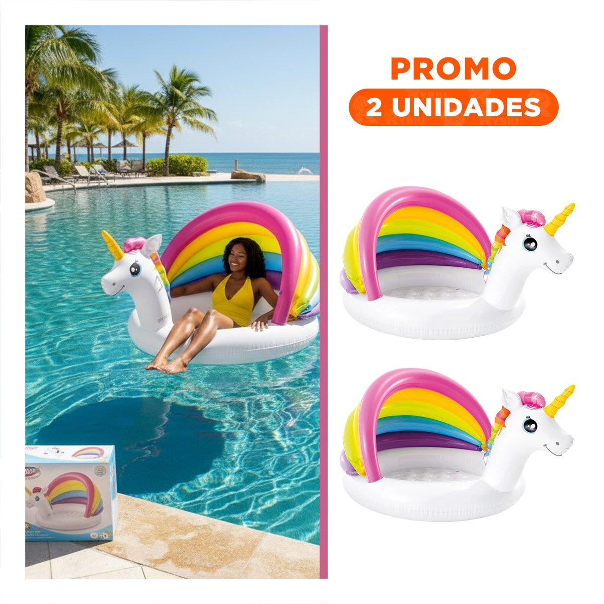 PACK2 ZONA DE AGUA BEBE UNICORNIO 1,27 X 1,02 X 69 CM INFLABLE PARA DIVERSION SEGURA - 1