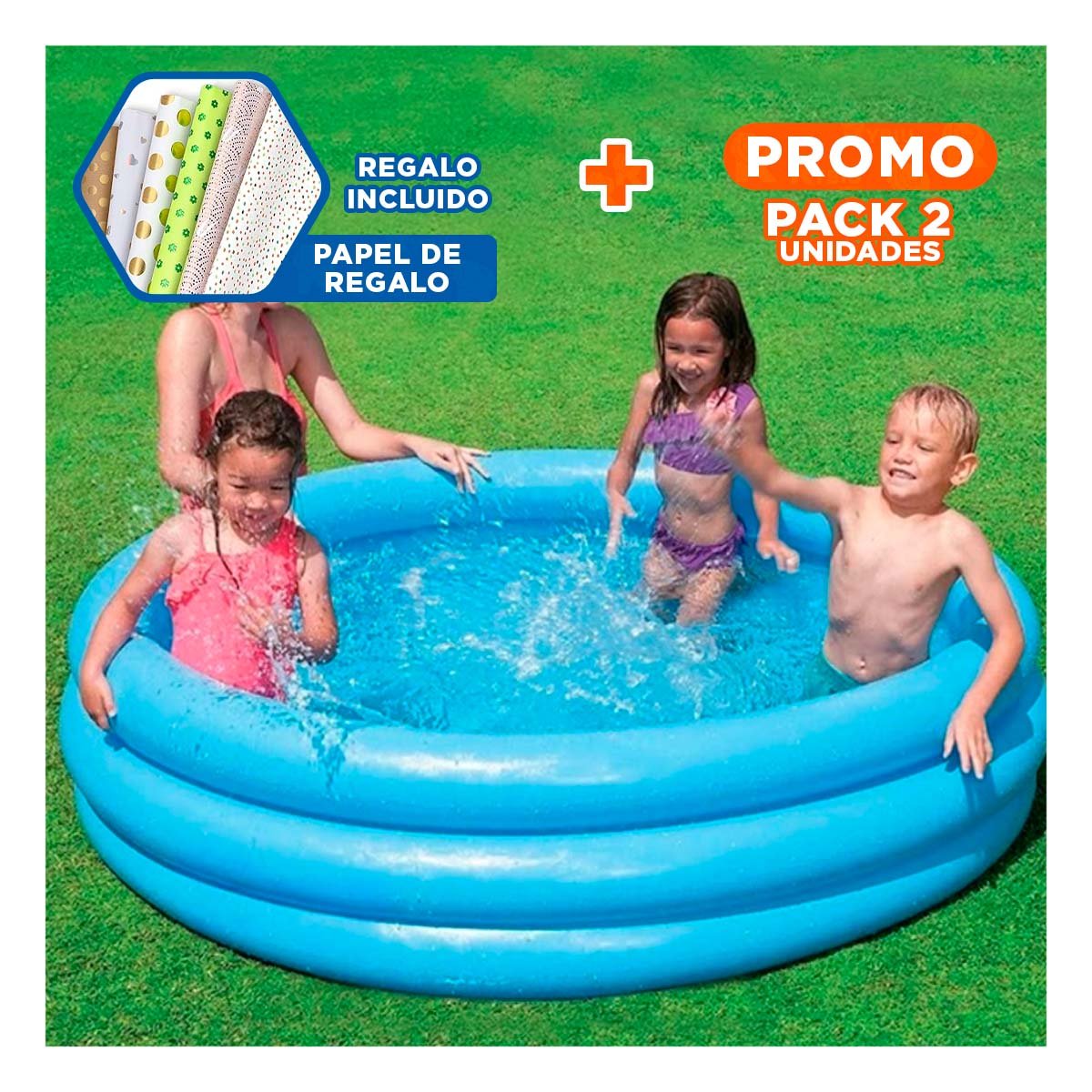 PACK2 ZONA DE AGUA AZUL CRISTAL 147 X 33 CM PARA JUEGOS EN CASA Y PATIO FAMILIAR Y+PAPEL REGALO - 1