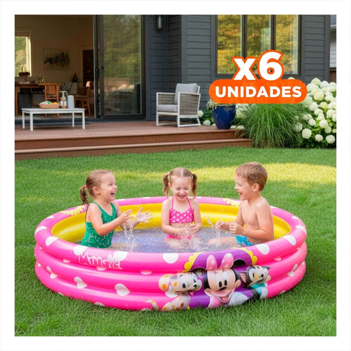 PACK6 ALBERCA INFLABLE INFANTIL PARA USO DIARIO EN CASA DURANTE VERANO Y+REGALO STICKER - 1