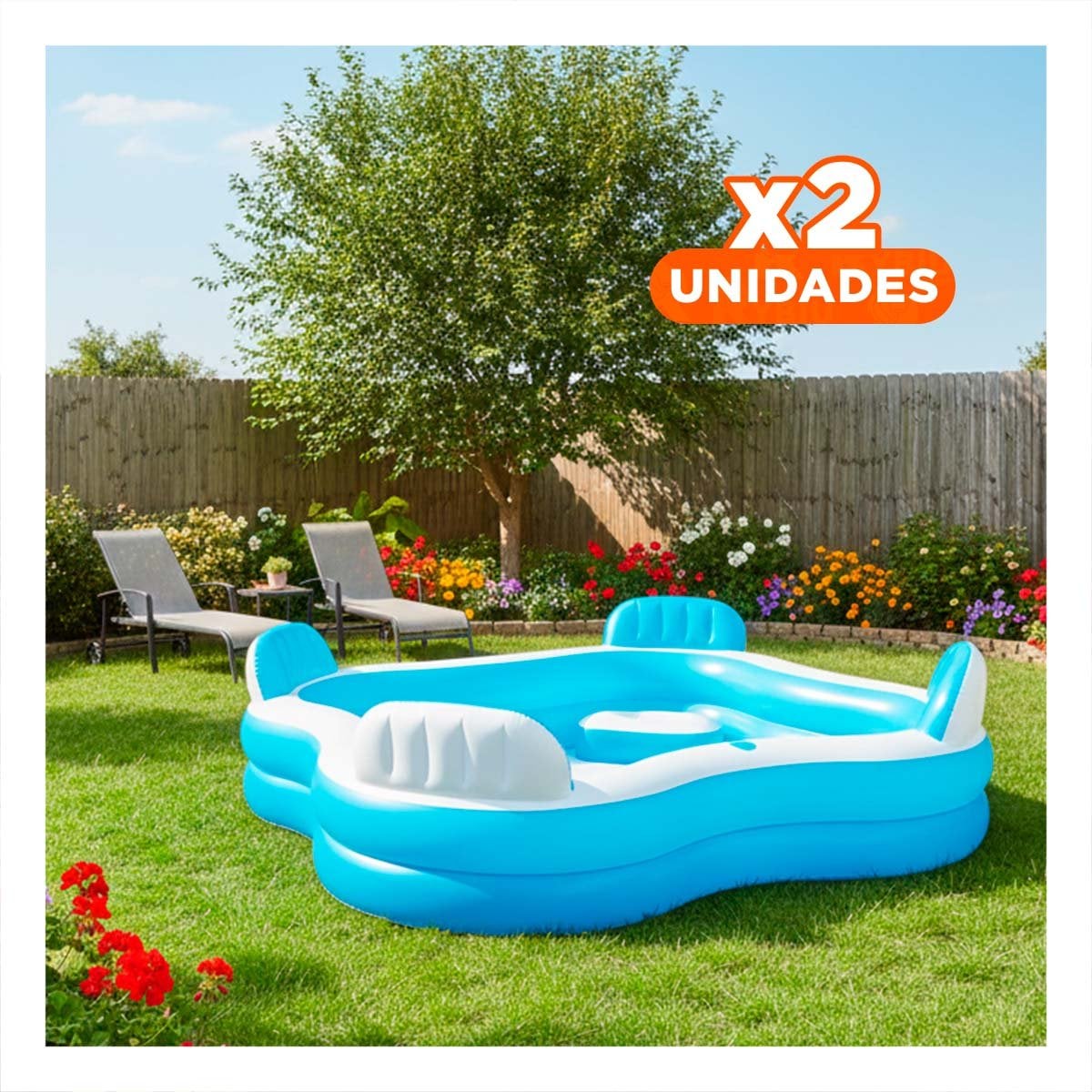 PACK2 CENTRO DE AGUA CON ASIENTOS 229 X 299 X 66 CM AMPLIO PARA RELAX Y+REGALO STICKER - 1