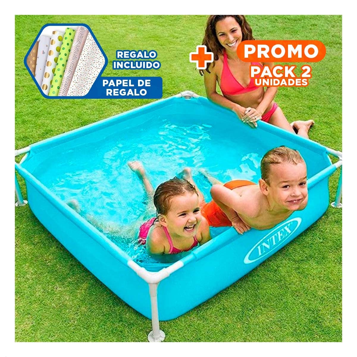 PACK2 AREA DE AGUA DESMONTABLE INFANTIL 1,22 X 1,22 X 30 CM PARA PATIO FAMILIAR Y+PAPEL REGALO - 1