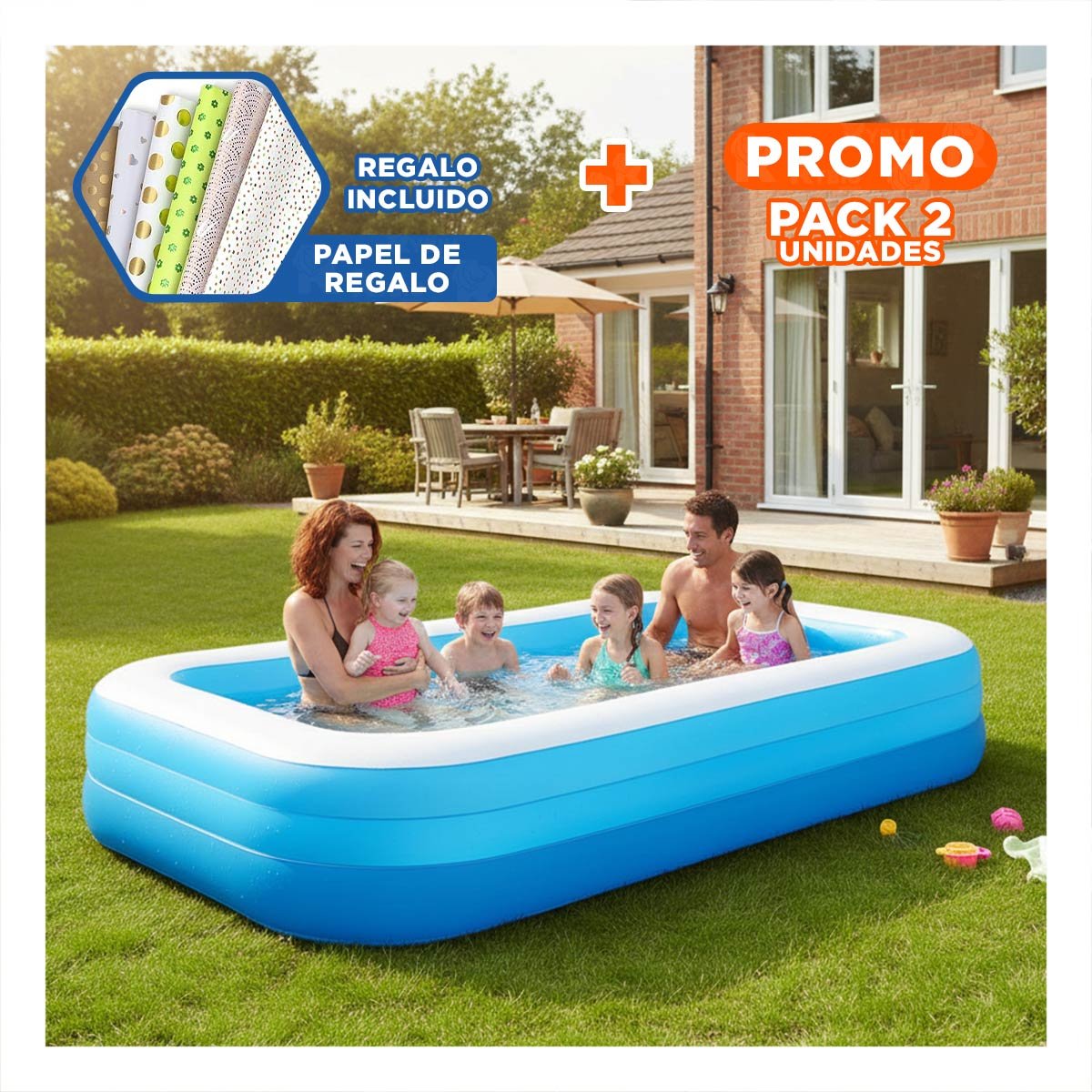 PACK2 TANQUE RECREATIVO RECTANGULAR AMPLIO 305X183X56CM EXTERIOR PLUS Y+PAPEL REGALO - 1