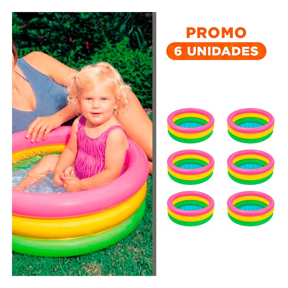 PACK6 ZONA DE AGUA INFLABLE ARCOIRIS 61 X 22 CM PARA JUEGOS DE NINOS - 1