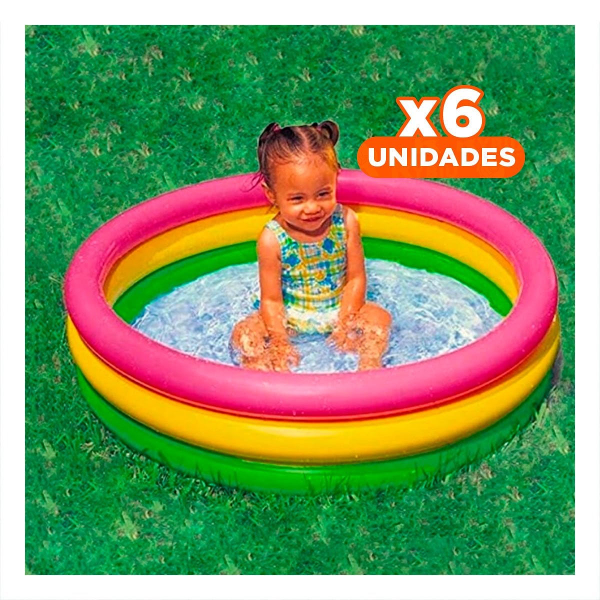 PACK6 ESTANQUE ARCOIRIS INFLABLE INFANTIL 86 X 25 CM PARA DIVERSION EN CASA Y+REGALO STICKER - 1