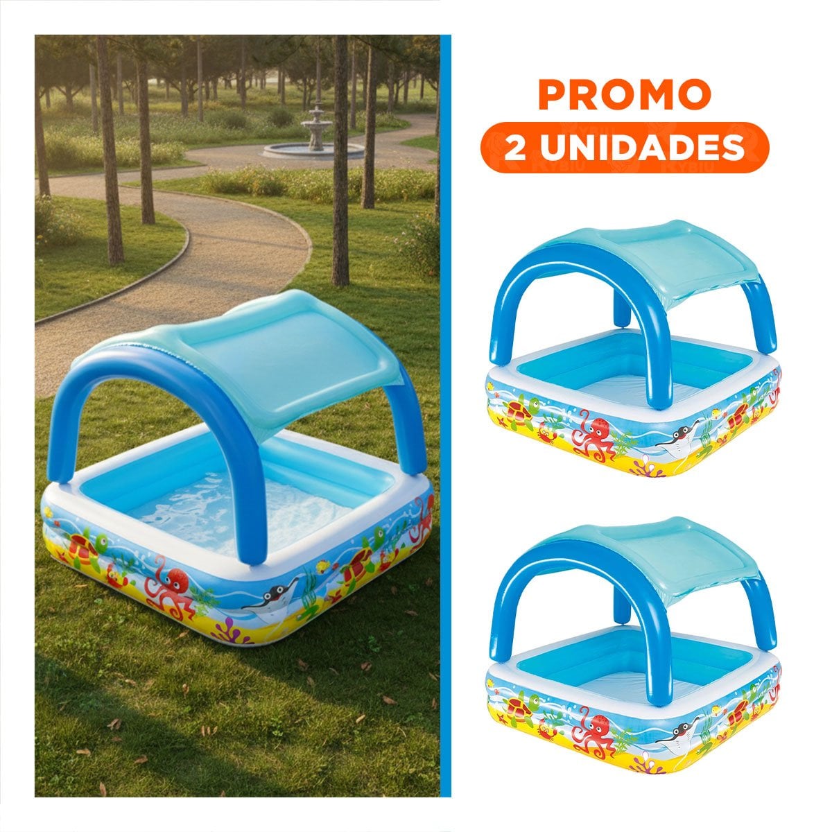 PACK2 ZONA DE AGUA CANOPY 147 X 147 X 122 CM CON TECHO PARA DIVERSION AL AIRE LIBRE - 1