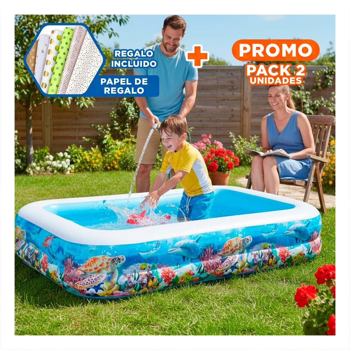 PACK2 PILETA TROPICAL PARA JARDIN CON USO COMPARTIDO Y AMBIENTE REFRESCANTE Y+PAPEL REGALO - 1