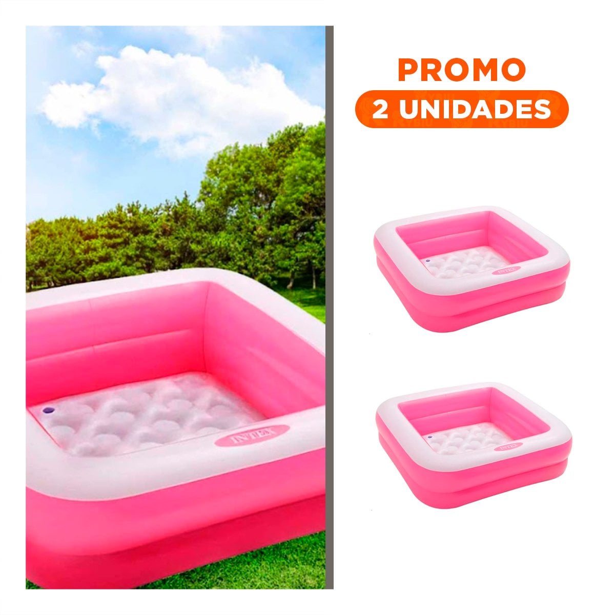 PACK2 PISCINETA COMPACTA ACOLCHADA 85X85X23CM ROSADO PARA HOGAR - 1