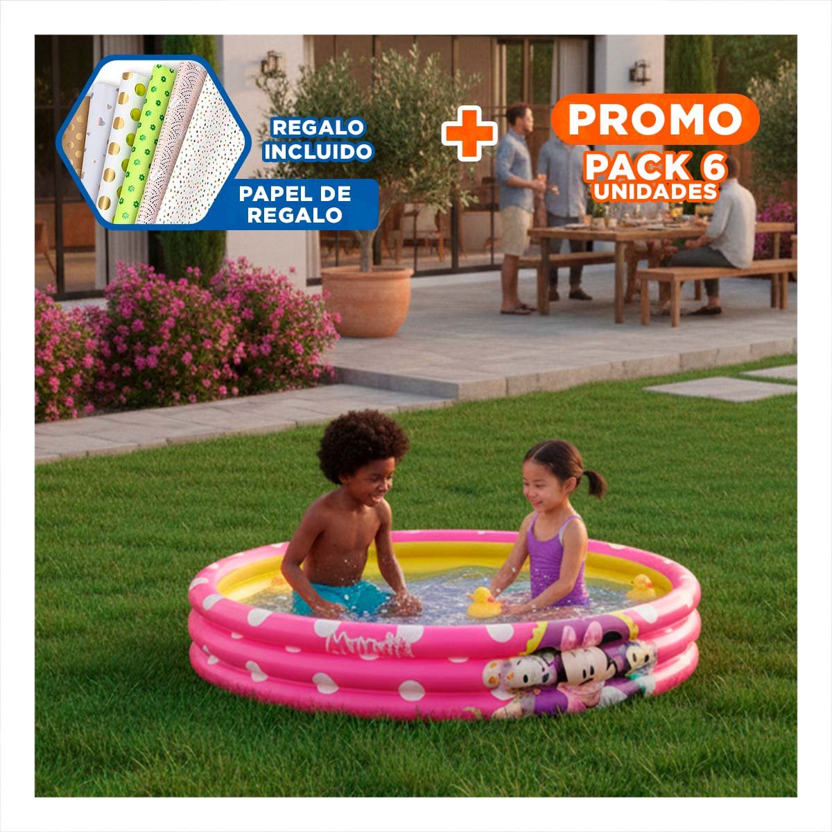 PACK6 PISCINA INFLABLE INFANTIL PARA JUEGO REFRESCANTE EN EL HOGAR Y+PAPEL REGALO - 1