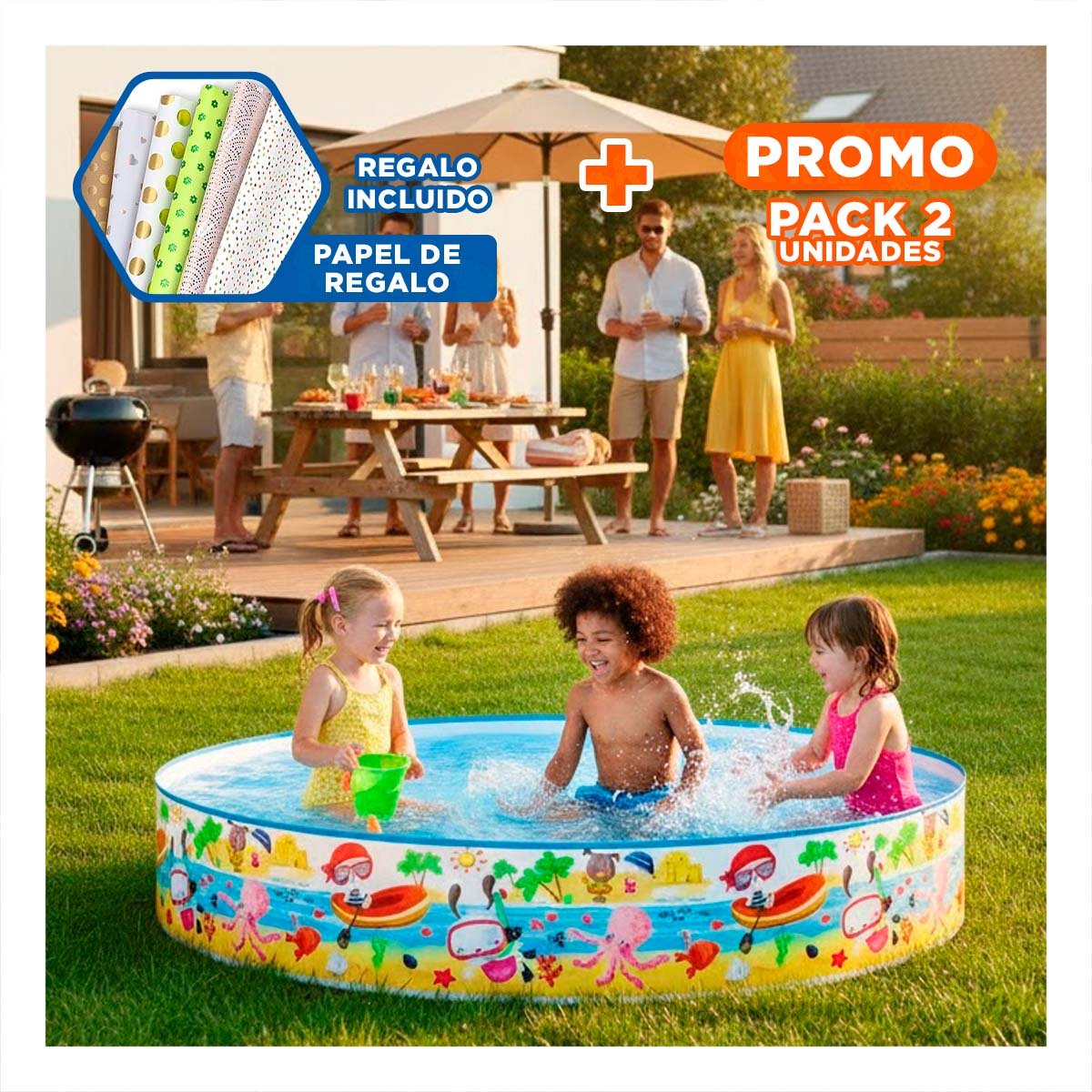 PACK2 TINA FAMILIAR OCEANO PARA ACTIVIDADES ACUATICAS EN CASA Y+PAPEL REGALO - 1