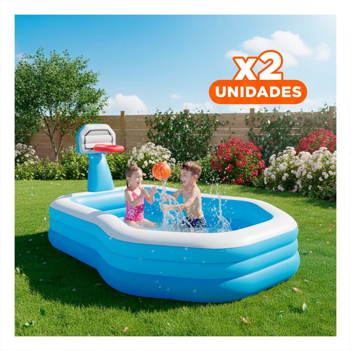 PACK2 ZONA DE AGUA INFANTIL 188 X 257 X 13 CM CON CANASTA DE BALONCESTO Y+REGALO STICKER - 1