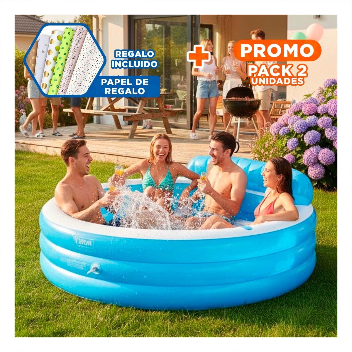 PACK2 SISTEMA INFLABLE CON SILLON COMODO PARA HOGAR Y RELAX AL AIRE LIBRE Y+PAPEL REGALO - 1