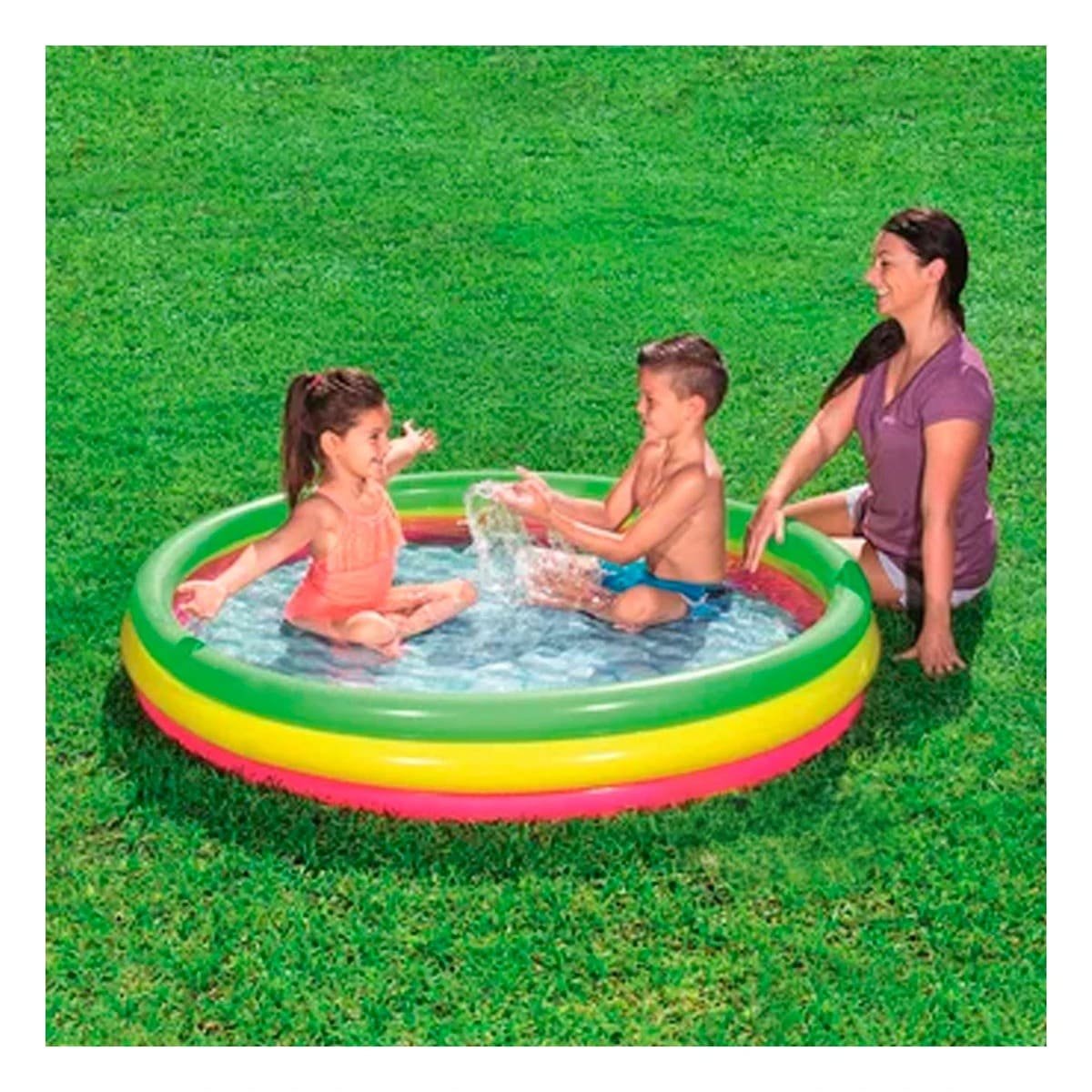 PACK4 PISCINA REDONDA FAMILIAR ARCOIRIS 1.02 X 25 CM PARA VERANO REFRESCANTE Y+PAPEL REGALO - 2