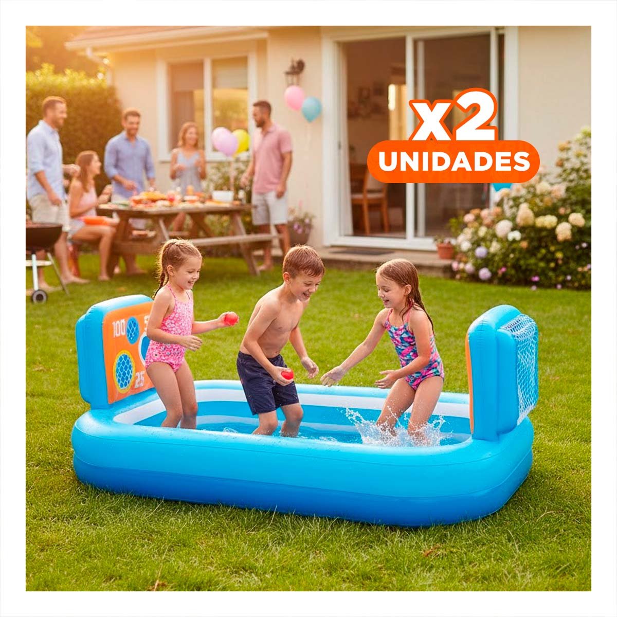 PACK2 PILETA INFLABLE DE PATIO CON DOS PORTERIAS Y ENTRETENIMIENTO ACUATICO Y+REGALO STICKER - 1