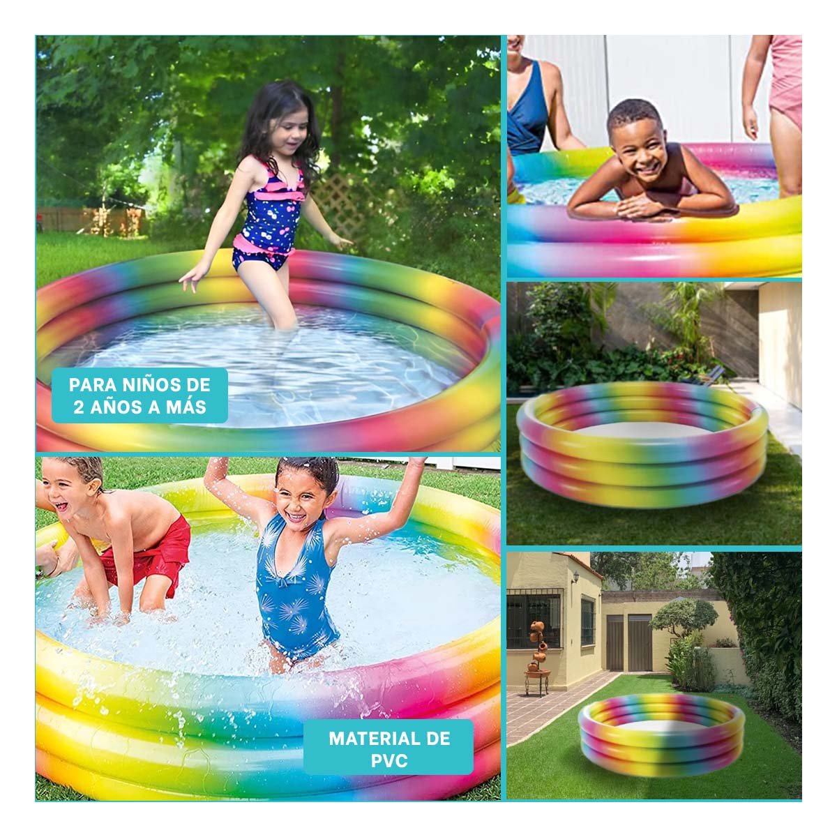 PACK6 PISCINA DE COLORES 147 X 33 CM INFLABLE PARA USO DIARIO EN CASA Y+PAPEL REGALO - 3