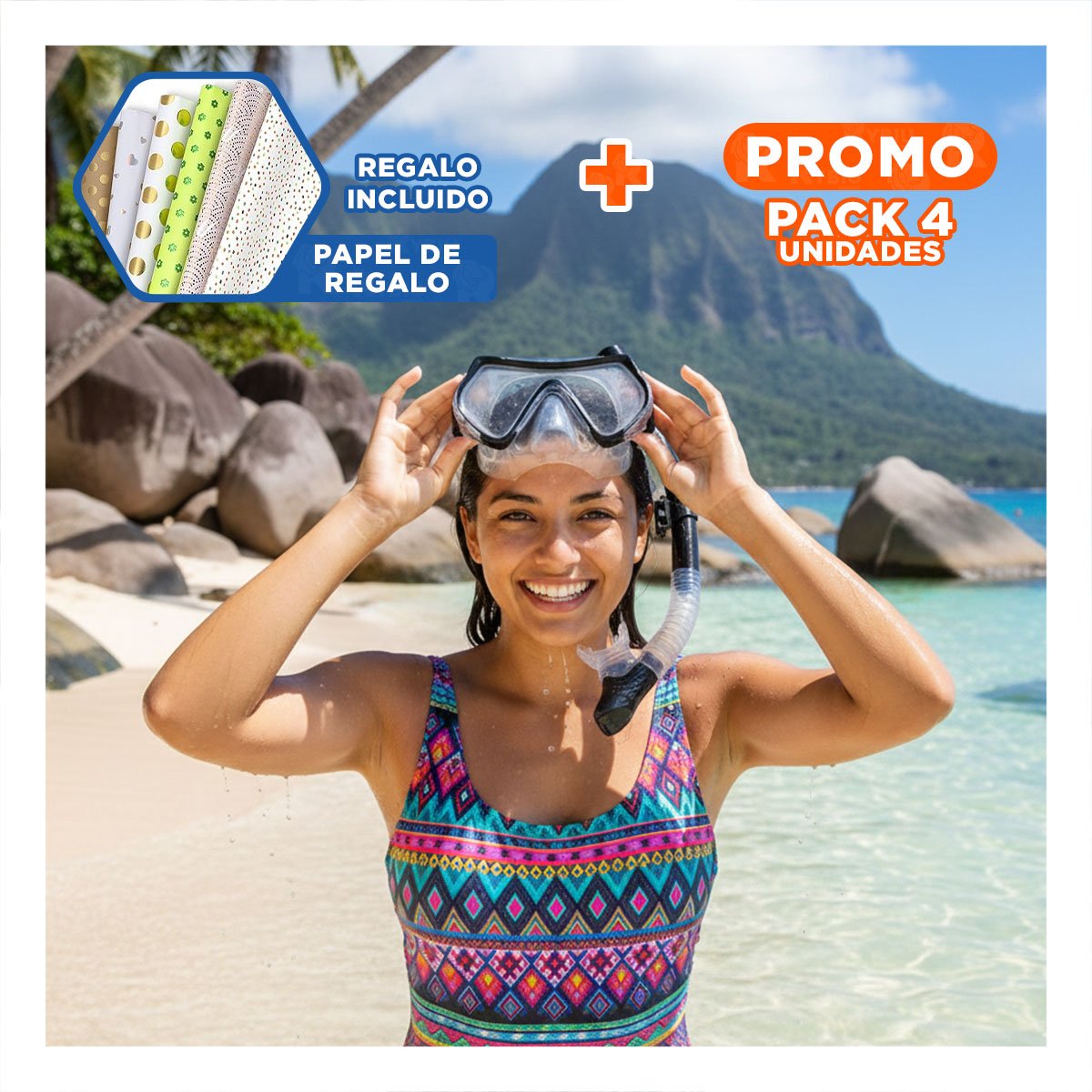 PACK4 ELEMENTOS MARINOS DE BUCEO 2 PCS CON LENTE DE VIDRIO Y+PAPEL REGALO - 1