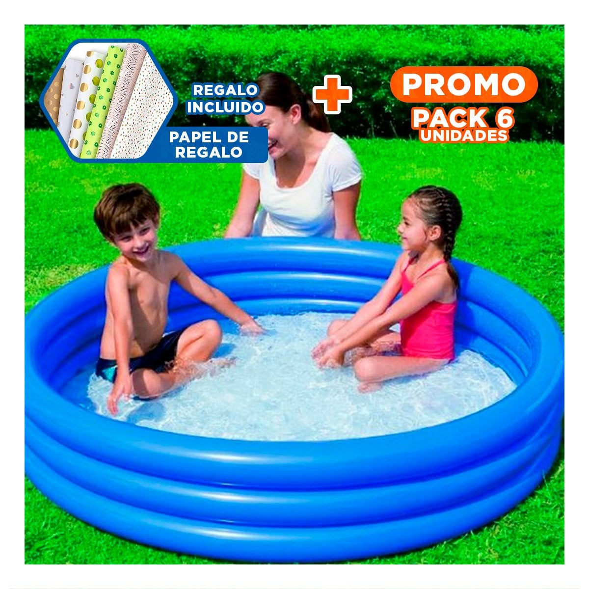 PACK6 AREA DE AGUA AZUL CRISTAL 147 X 33 CM PARA DIVERSION FAMILIAR EN VERANO Y+PAPEL REGALO - 1