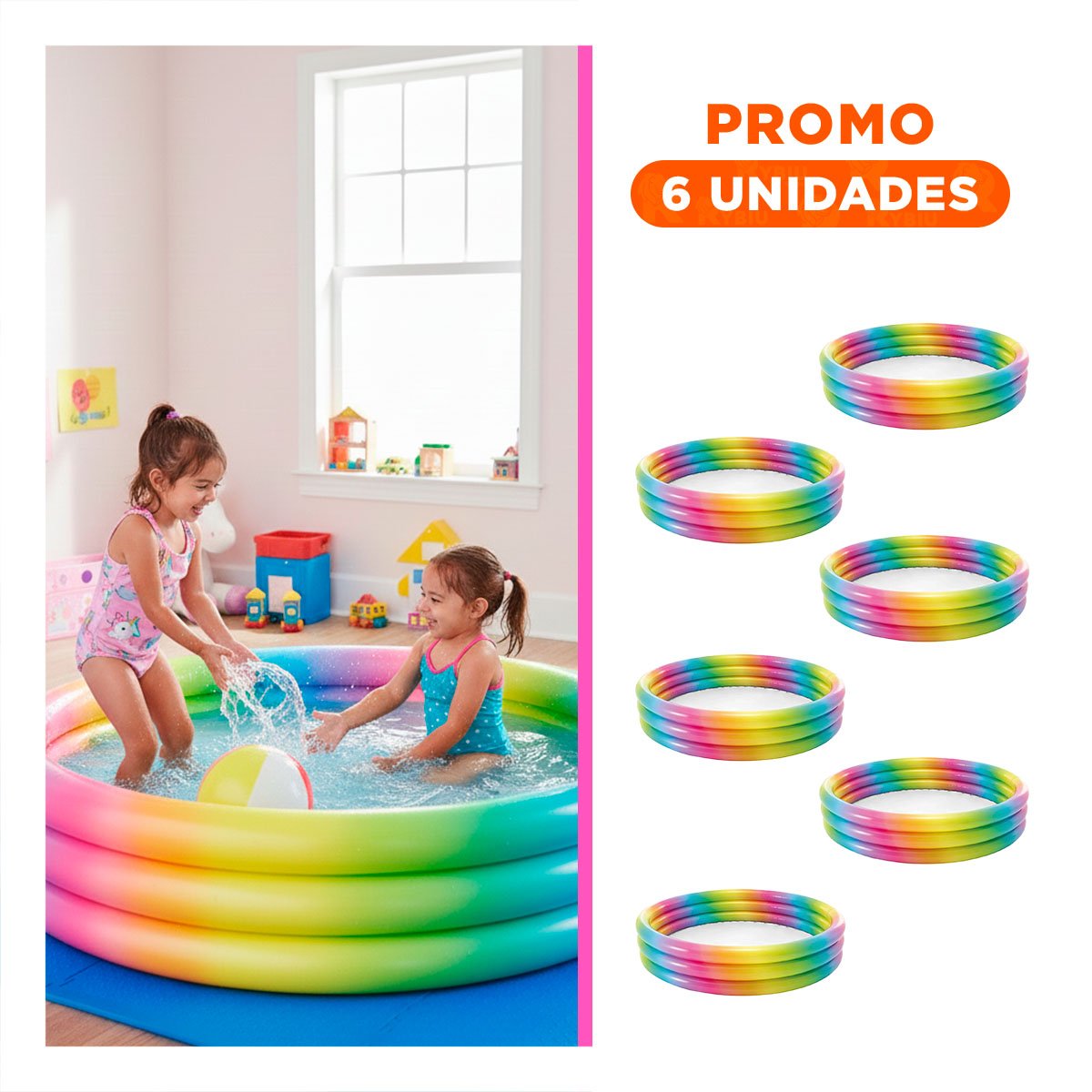 PACK6 PISCINA DE COLORES 147 X 33 CM INFLABLE PARA TEMPORADA DE CALOR - 1