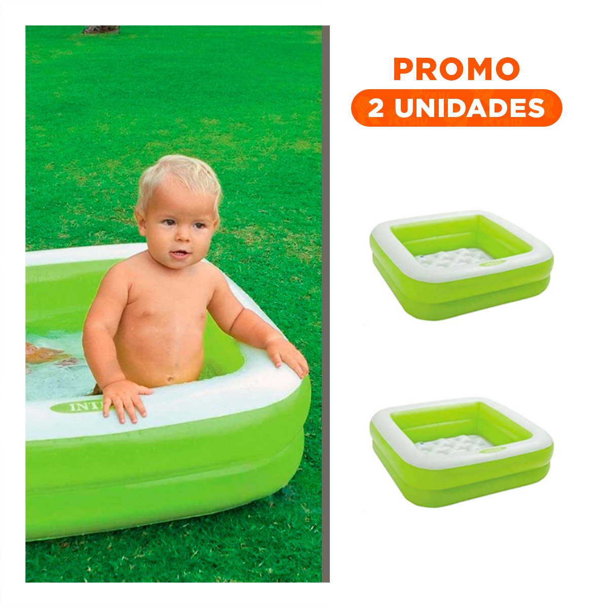 PACK2 PISCINETA ACOLCHADA 85X85X23CM VERDE PARA DIVERSION DE NINOS EN CASA - 1