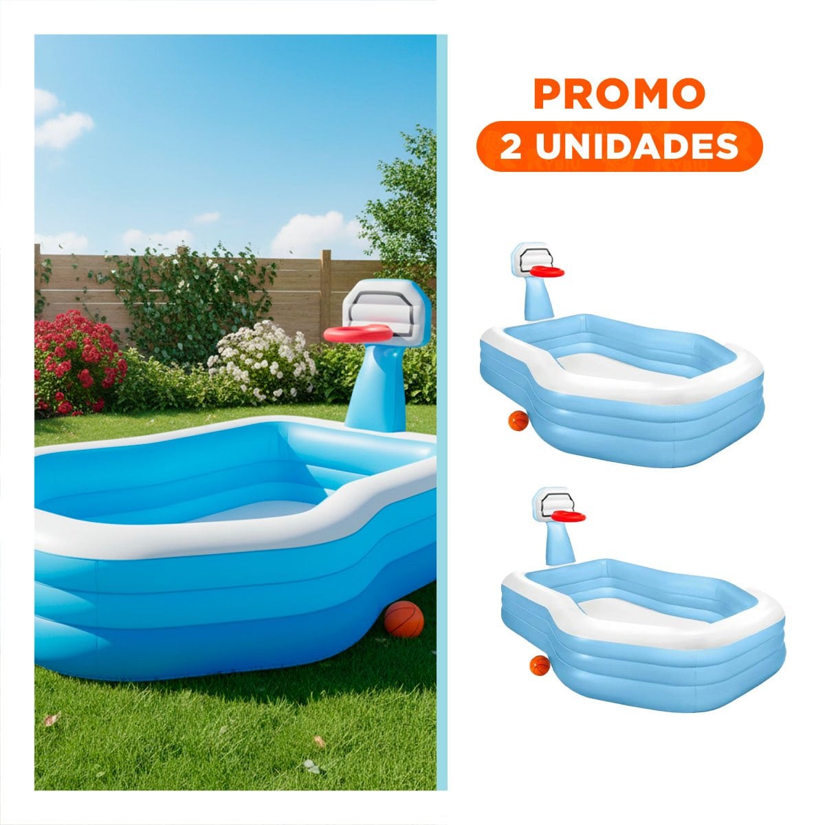 PACK2 ZONA DE AGUA INFLABLE 188 X 257 X 13 CM CON CANASTA DE BALONCESTO - 1