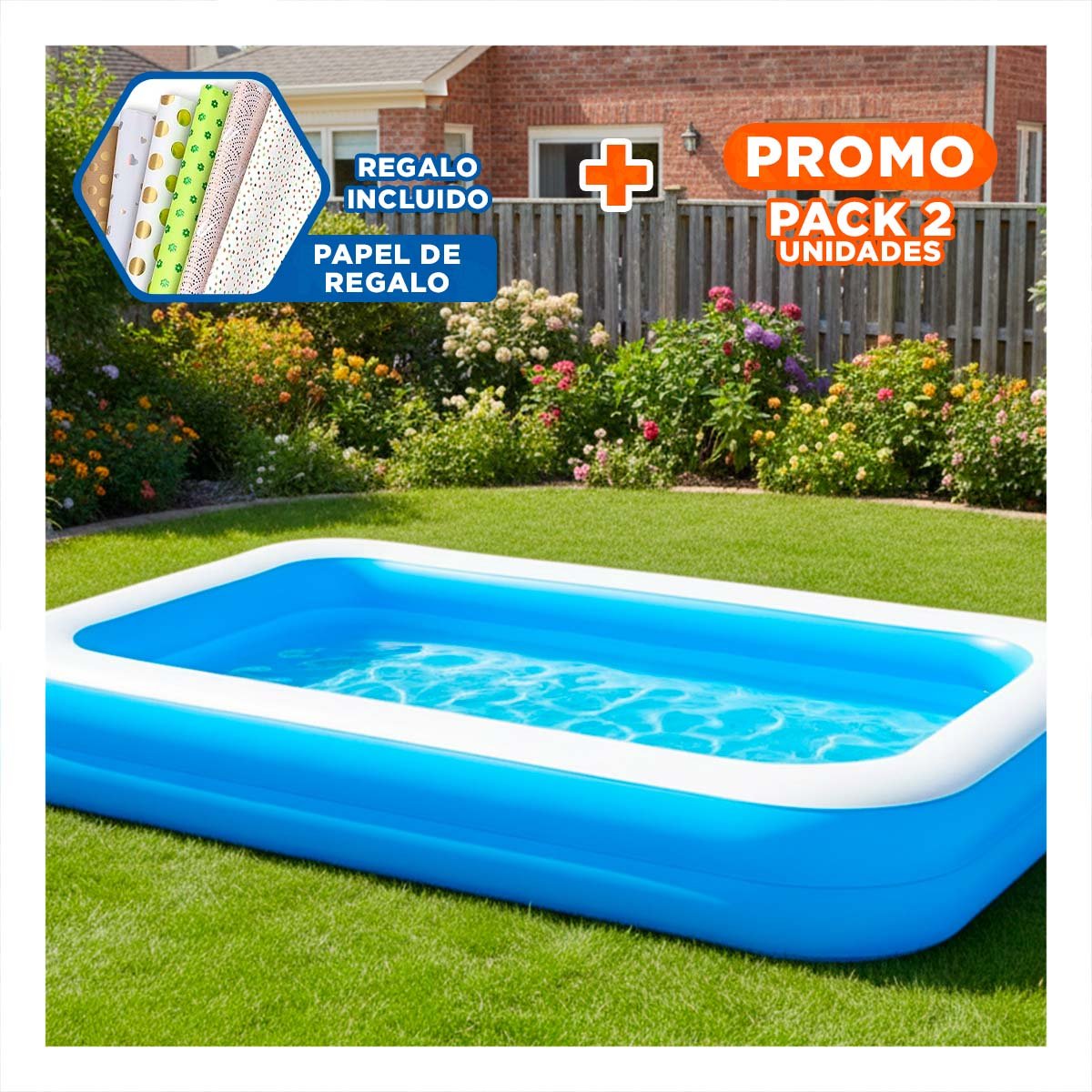 PACK2 JARDIN INFLABLE PARA CASA CON SUPERFICIE AMPLIA Y ESTILO FAMILIAR Y+PAPEL REGALO - 1