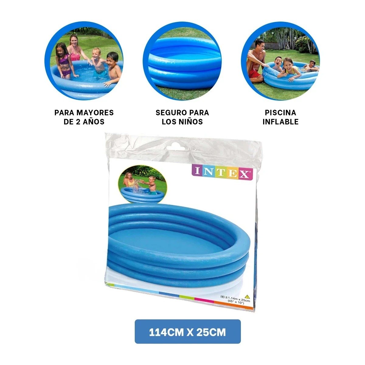 ZONA DE AGUA AZUL CRISTAL INFANTIL 114 X 25 CM PARA CASA Y PATIO Y+LIGAS REGALO - 3