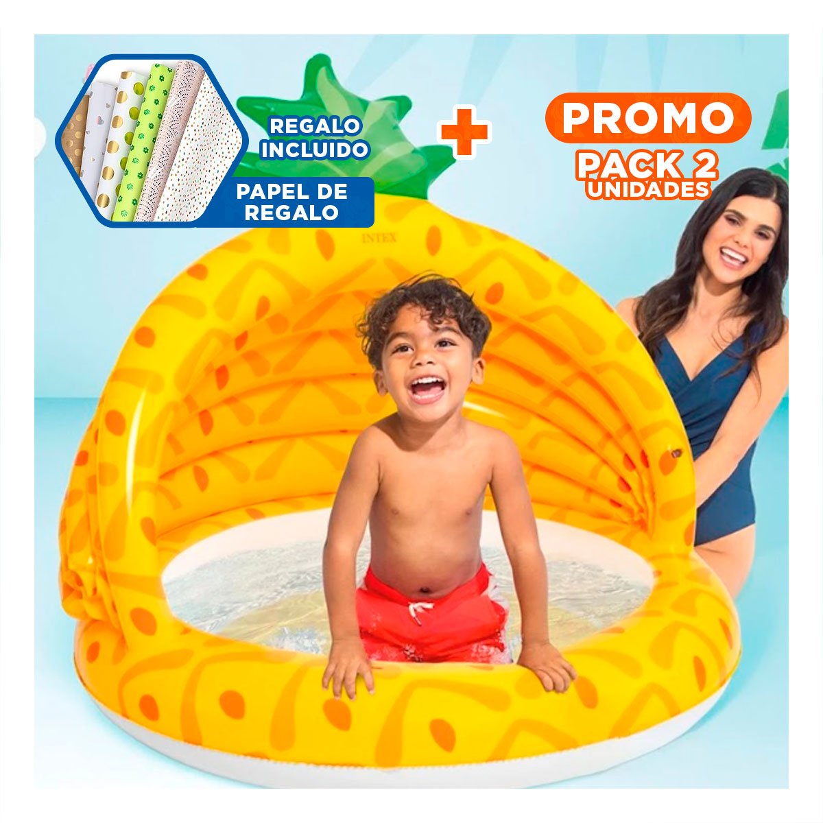 PACK2 CENTRO DE AGUA BEBE PINA 1,02 X 94 CM COMPACTO PARA ESPACIOS PEQUENOS Y+PAPEL REGALO - 1