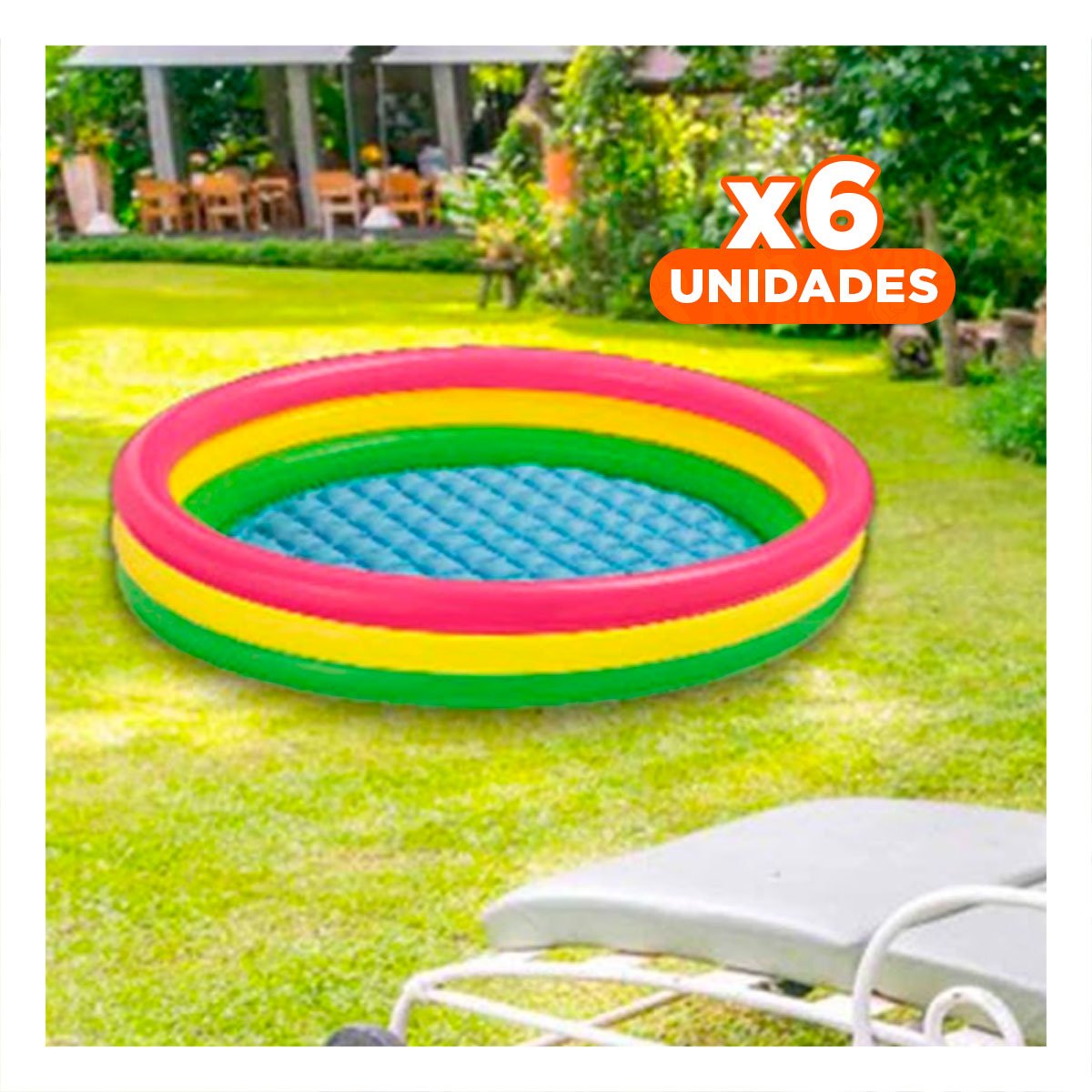 PACK6 PISCINA INFANTIL ARCOIRIS INFLABLE 114 X 25 CM PARA JUEGOS CASEROS Y+REGALO STICKER - 1