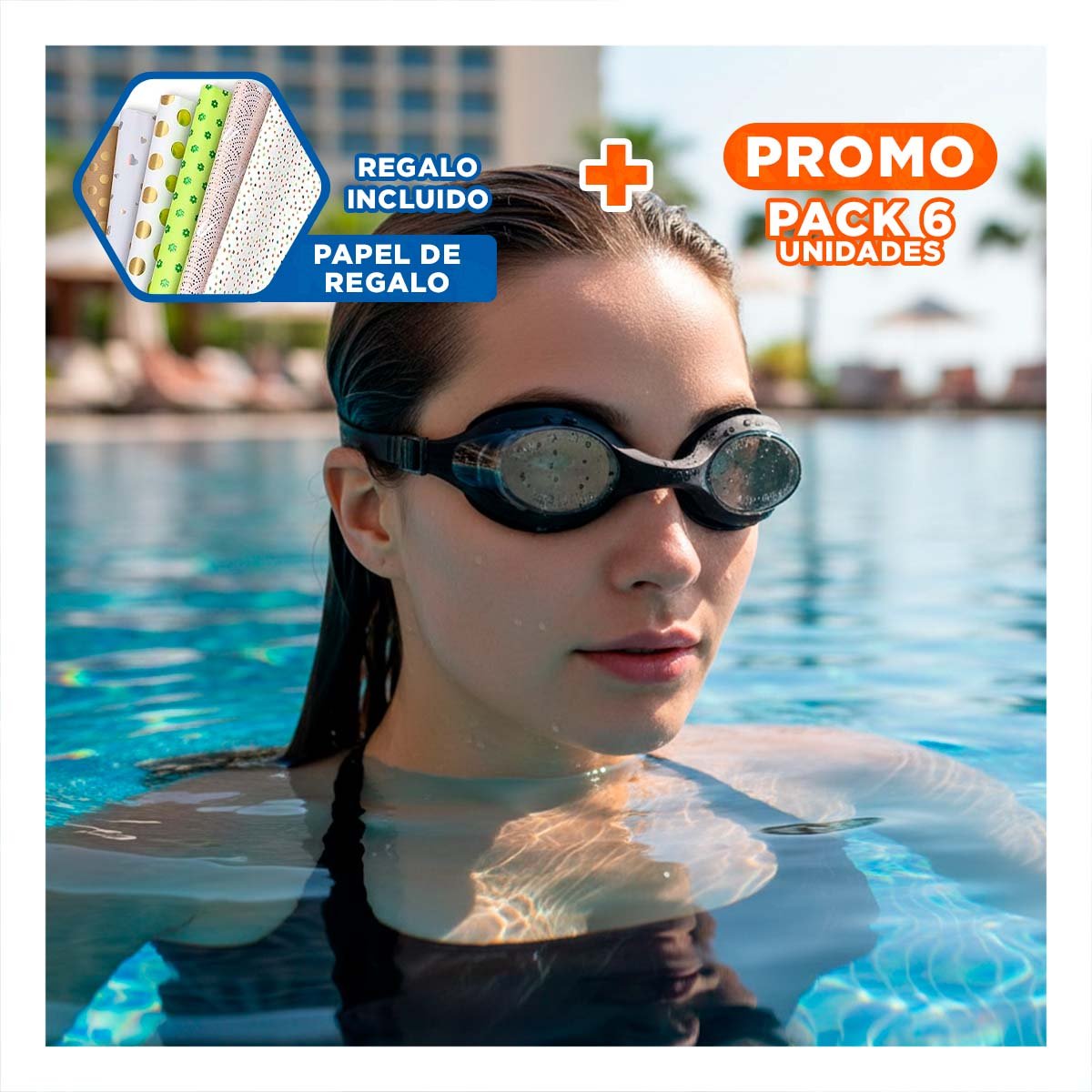 PACK6 IMPLEMENTO DE PISCINA GRAVITAL CON ANTEOJOS DE NATACION Y+PAPEL REGALO - 1
