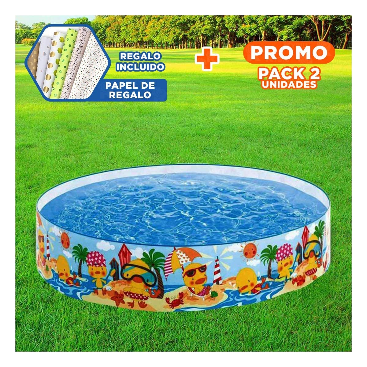 PACK2 PLATAFORMA INFLABLE PARA PATIO Y HOGAR CON DISENO TROPICAL PARA VERANO Y+PAPEL REGALO - 1