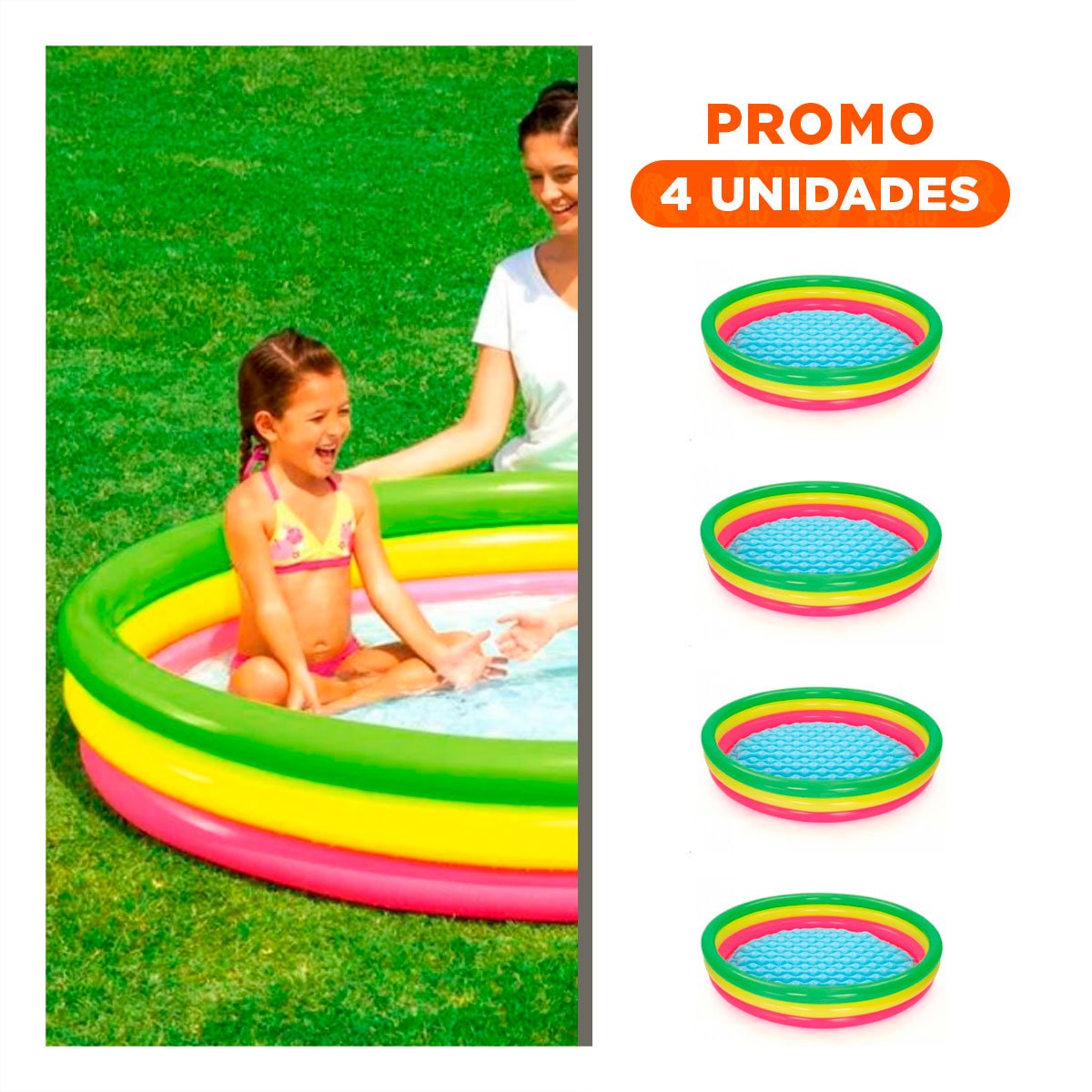 PACK4 PISCINA INFANTIL DE AGUA ARCOIRIS 1.52 X 30 CM PARA JUEGOS DIARIOS Y+REGALO STICKER - 1