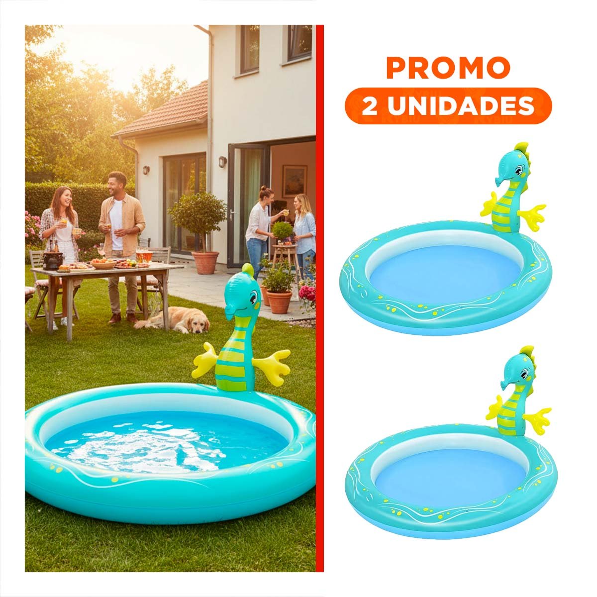 PACK2 PILETA INFLABLE CABALLITO DE MAR PARA HOGAR Y JARDIN CON ESTILO MARINO - 1