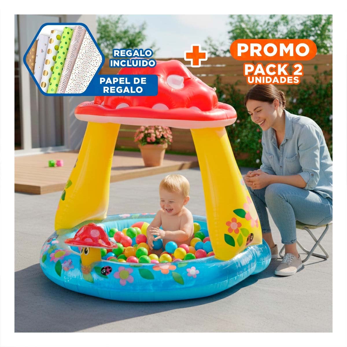 PACK2 DIVERSION HONGUITO INFLABLE PARA HOGAR PATIO Y JUEGOS REFRESCANTES Y+PAPEL REGALO - 1