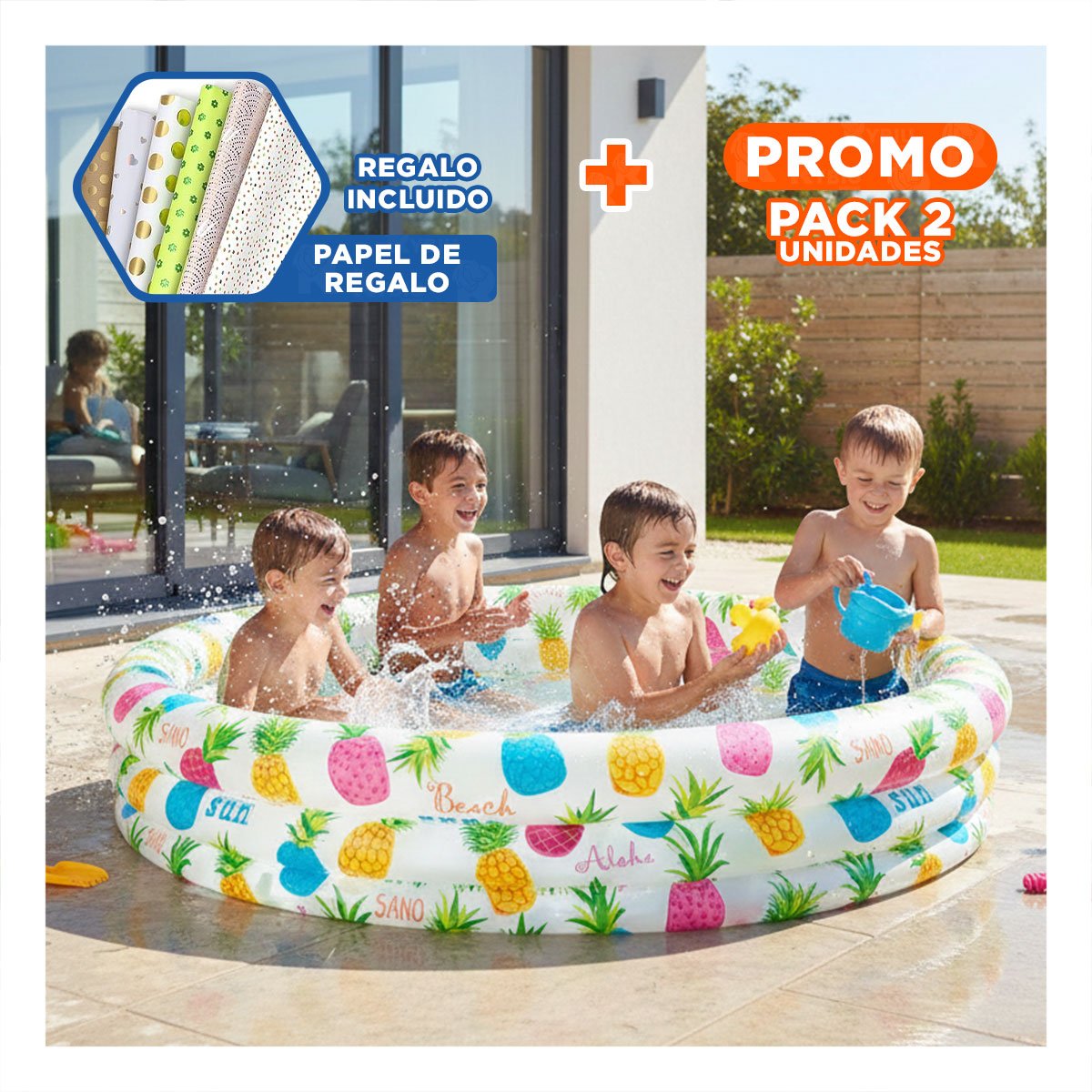 PACK2 TINA INFLABLE CON ESTILO TROPICAL PARA HOGAR Y EN TEMPORADA DE CALOR Y+PAPEL REGALO - 1