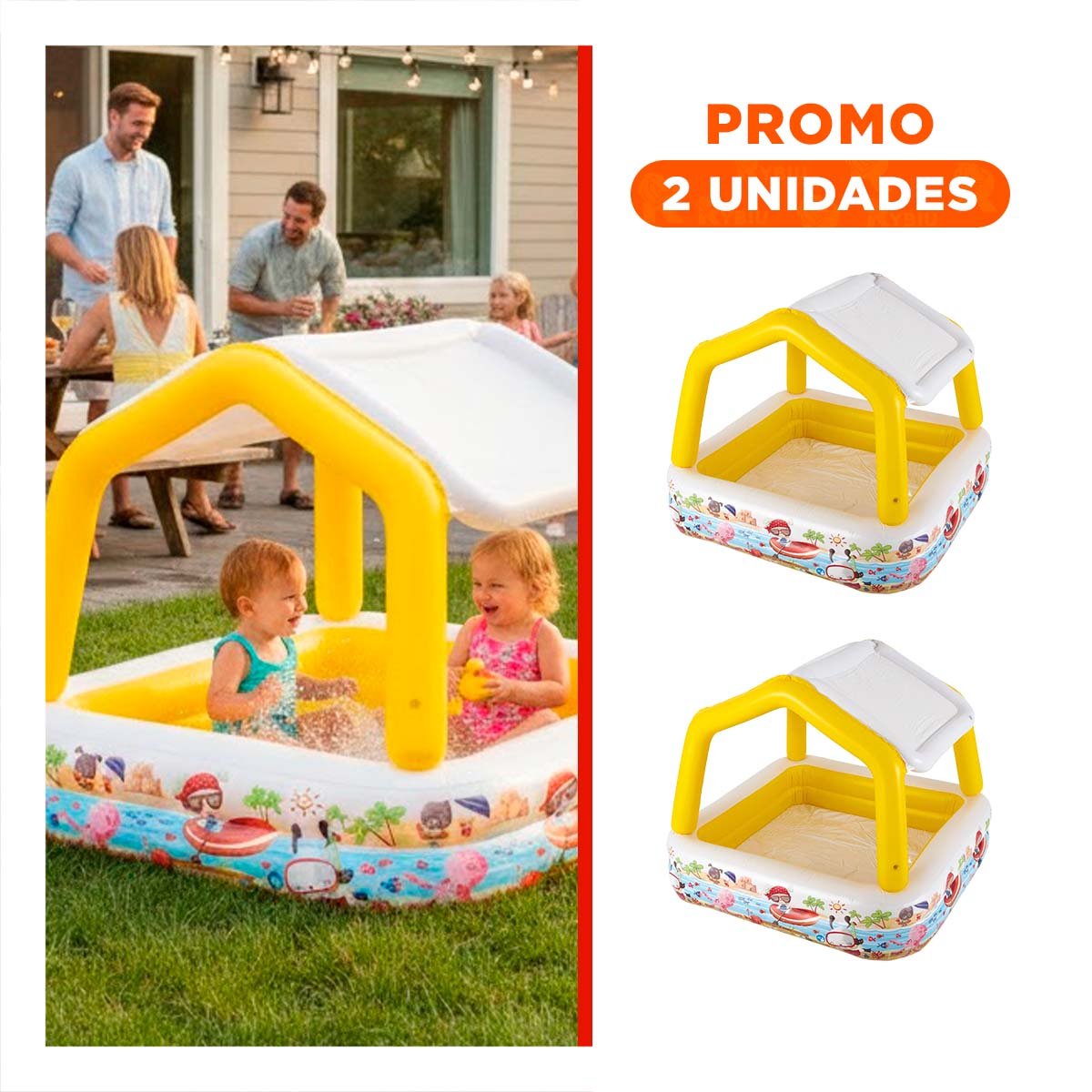 PACK2 JUEGO DE AGUA INFLABLE CON TOLDO DESMONTABLE PARA JARDIN CASA Y VERANO - 1