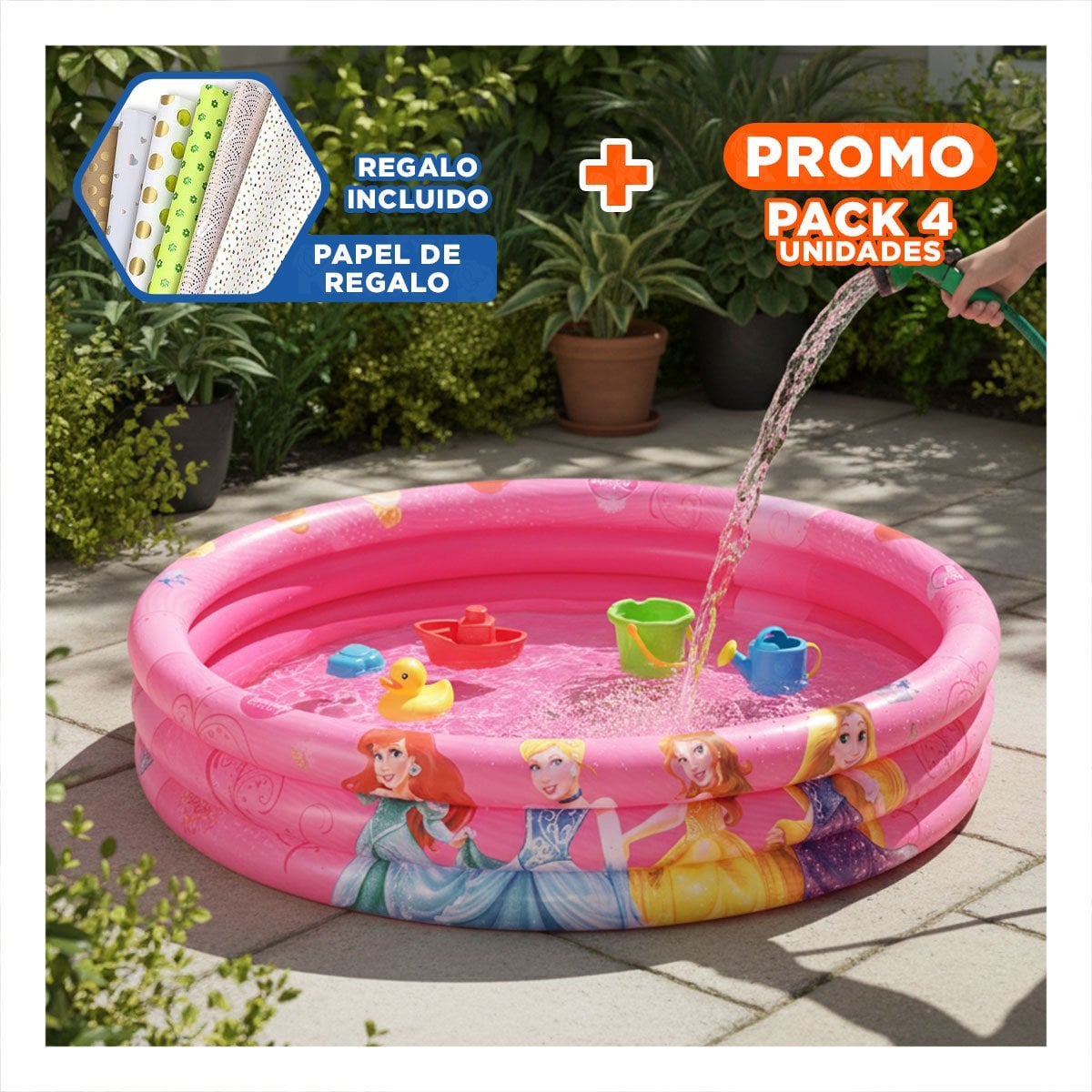 PACK4 PISCINA PRINCESA INFLABLE PARA HOGAR Y PATIO CON ESTILO FESTIVO Y+PAPEL REGALO - 1