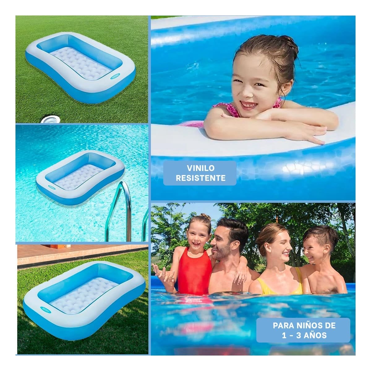 PACK6 ESTRUCTURA ACUATICA RECTANGULAR RESISTENTE 168X100X28 CM PATIO PLUS Y+PAPEL REGALO - 3
