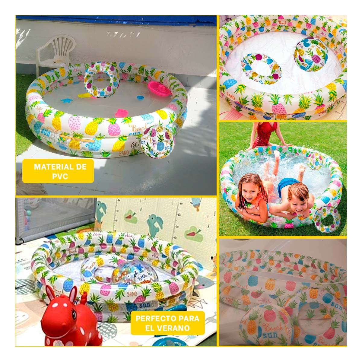 PACK4 PISCINA INFLABLE CON ESTILO TROPICAL DECORATIVO Y JUEGO REFRESCANTE Y+REGALO STICKER - 2