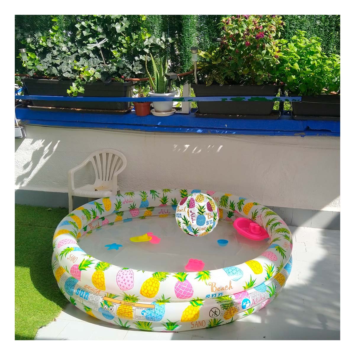 PACK4 PISCINA INFLABLE CON ESTILO TROPICAL DECORATIVO Y JUEGO REFRESCANTE Y+REGALO STICKER - 5