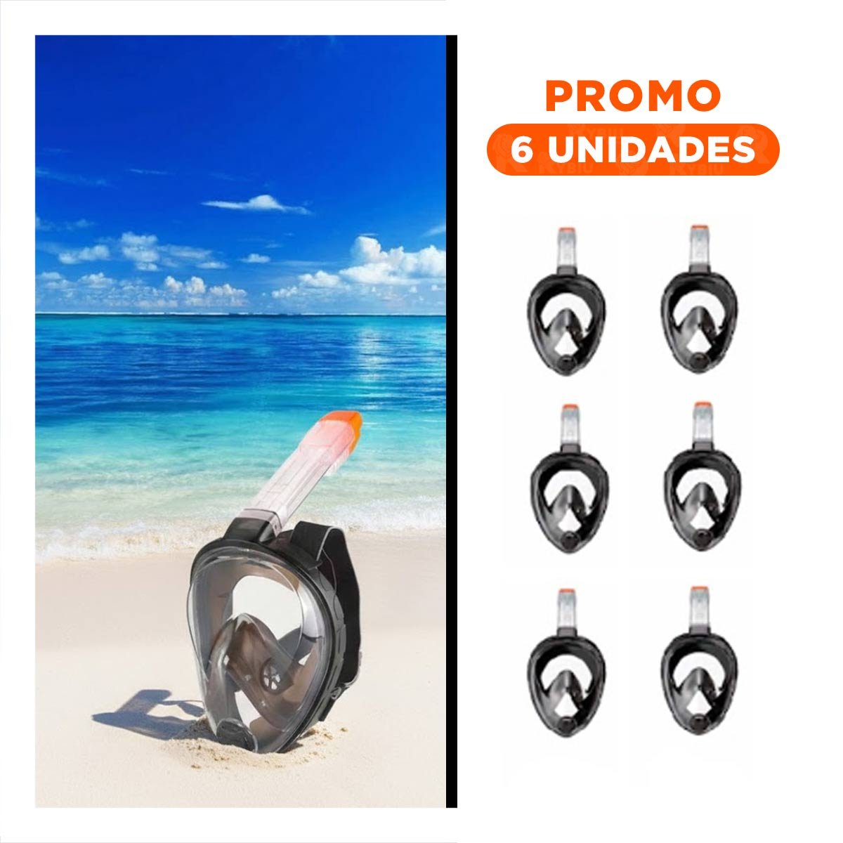 PACK6 IMPLEMENTO ACUATICO DE BUCEO NEGRO CON CAMPO VISUAL AMPLIO Y AJUSTE SEGURO - 1