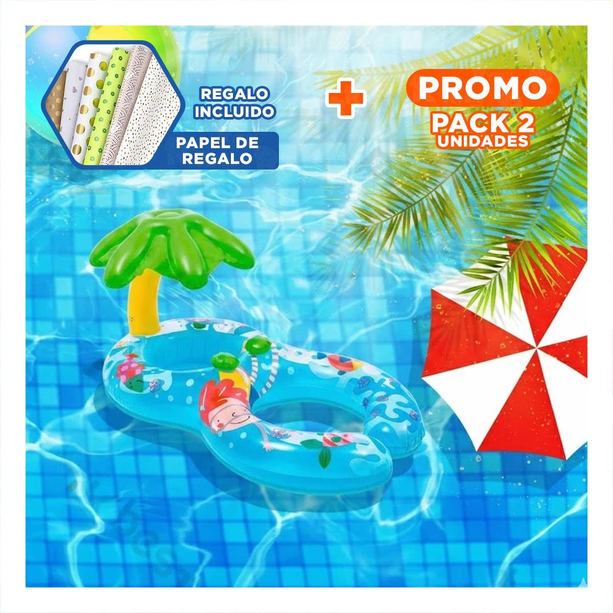 PACK2 ARTICULO DE PISCINA PARA BEBE 117X 75 CM PARA USO SEGURO EN AGUA Y+PAPEL REGALO - 1