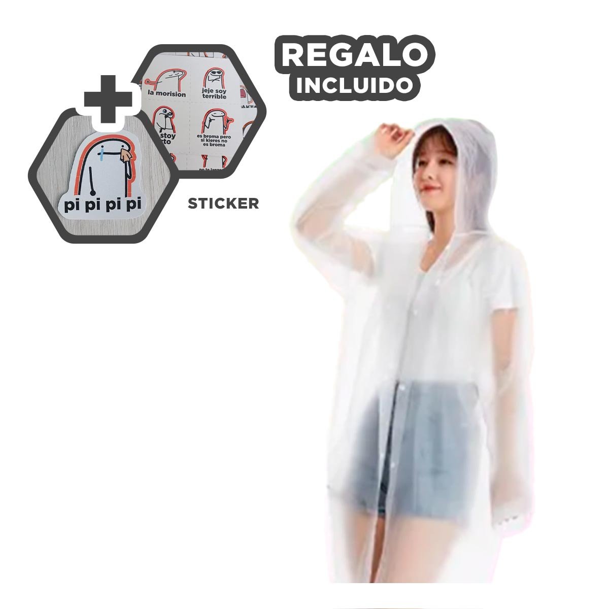 ABRIGO DE LLUVIA UNISEX PARA USO URBANO Y EXTERIOR CON COLOR BLANCO Y+REGALO STICKER - 1