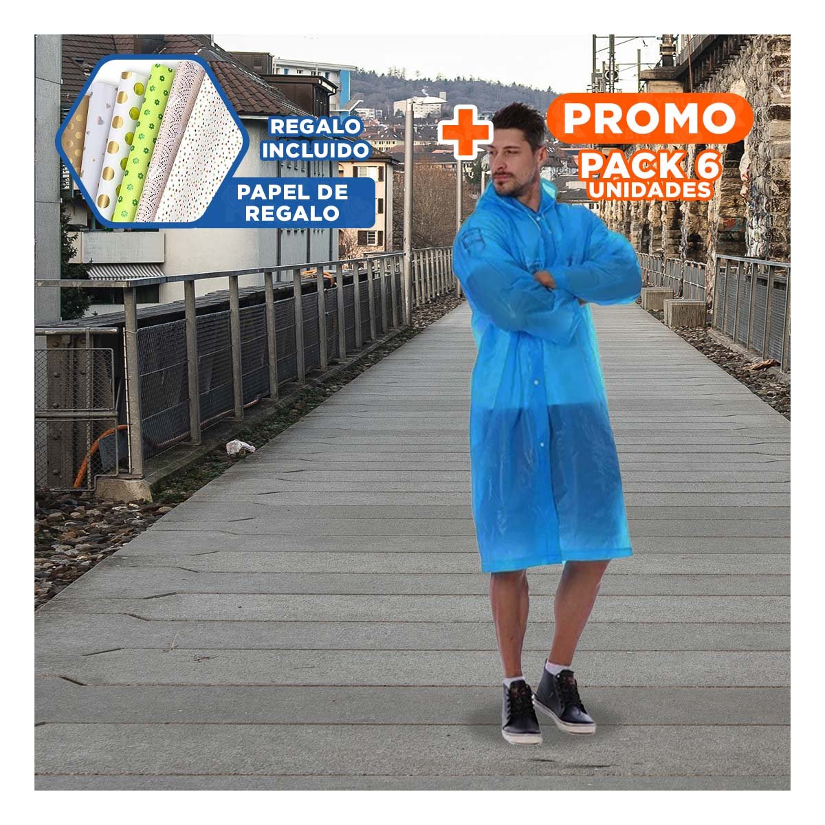 PACK6 CAPA UNISEX PARA LLUVIA CON AJUSTE COMODO Y+PAPEL REGALO - 1